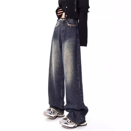 Damen weite Jeanshose mit hohem Bund R&B