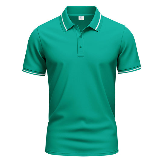 Herren nan atmungsaktives Interlock-Poloshirt mit Kontrast-Tipping, kurzer Knopfleiste und schmaler Silhouette R&B
