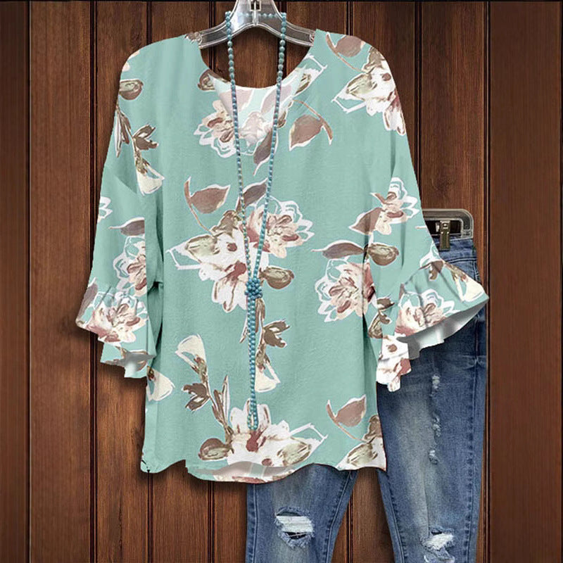 Damen Bluse mit floralem Muster und Rüschendetails R&B