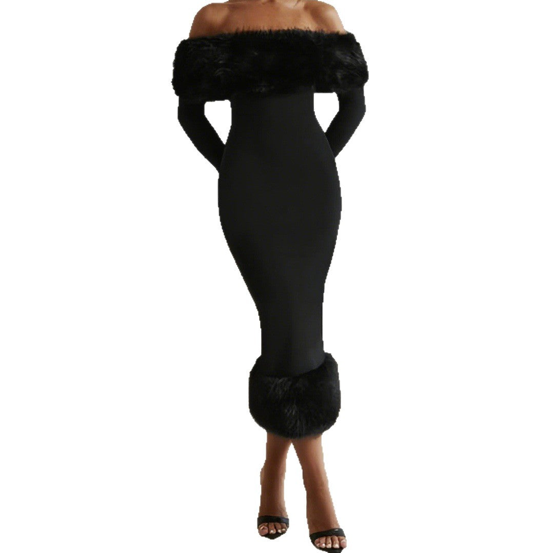 Damen Elegantes Abendkleid mit luxuriösem Federbesatz R&B