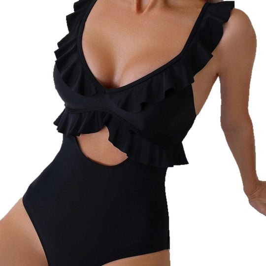 Damen Einteiler Badeanzug mit femininem Rüschendesign R&B