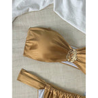 Damen Bandeau-Bikini-Set mit edlem Glanz und verstellbaren Trägern R&B