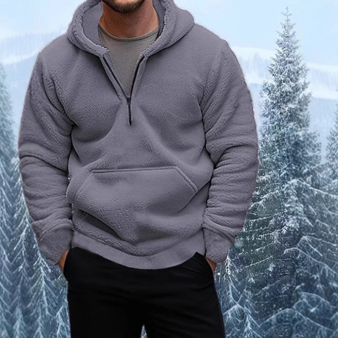 Herren Kuscheliger Fleece-Hoodie mit halblangem Reißverschluss R&B