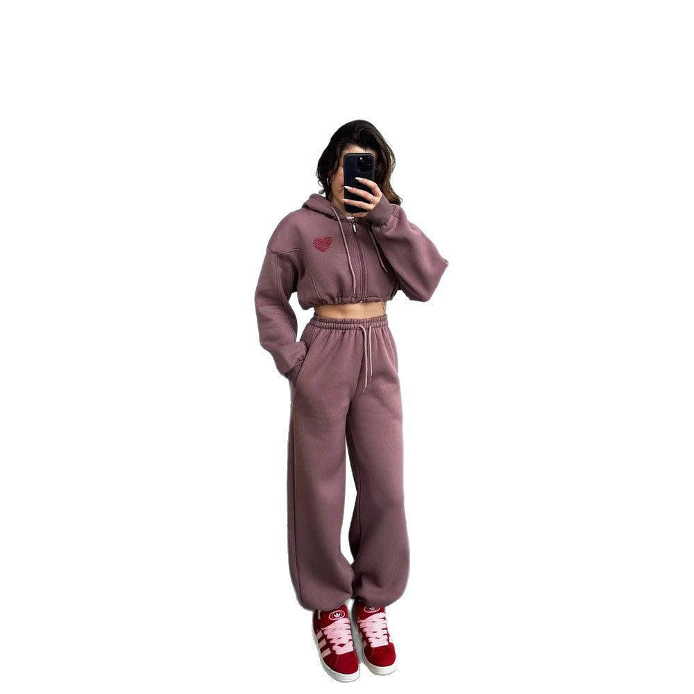 Damen Cropped Hoodie und weite Jogginghose Set R&B
