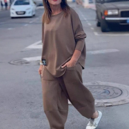 Damen lässiges Lounge-Set mit weiten Hosen und bequemem Oberteil R&B