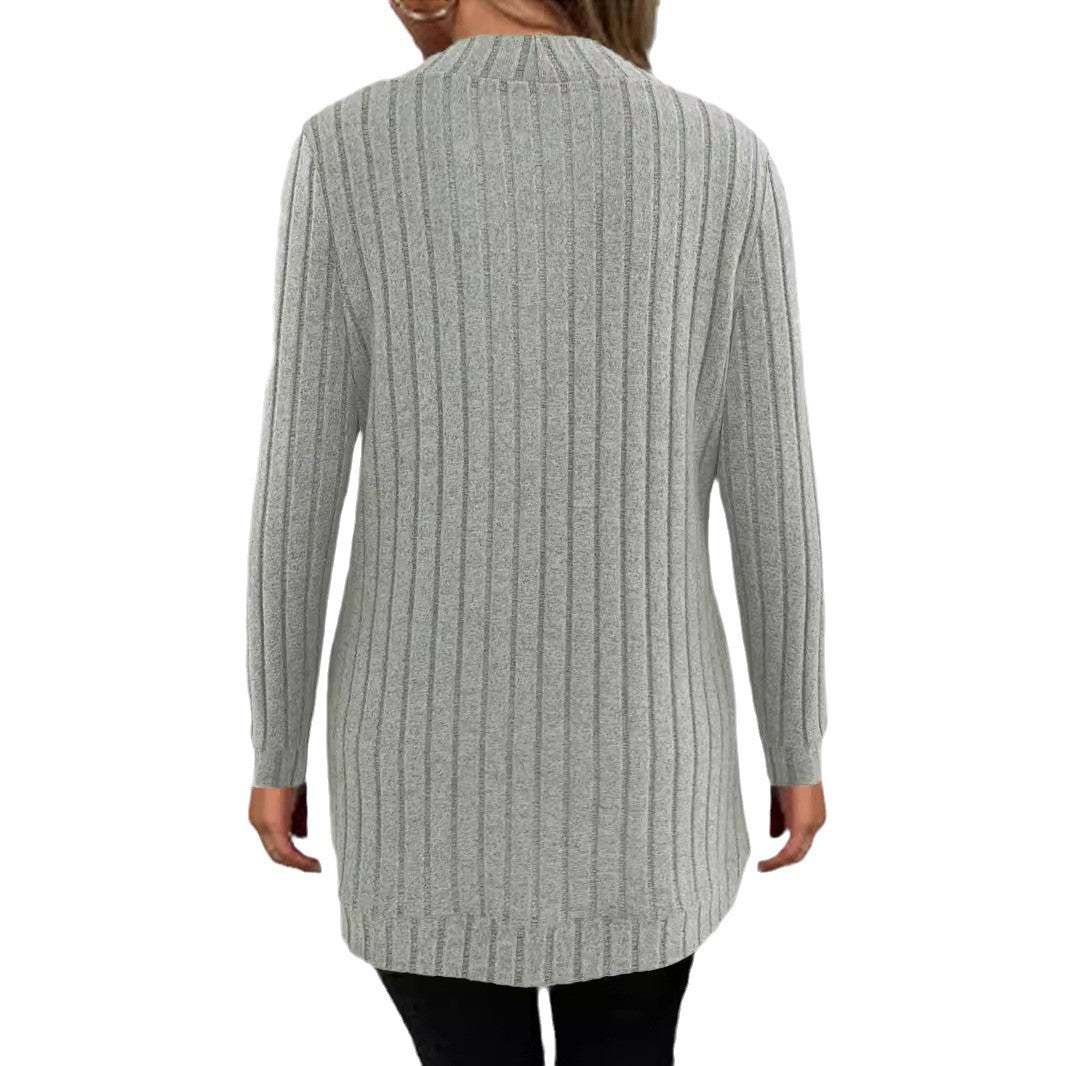 Damen gemütlicher Strickcardigan mit modernem Rippenmuster R&B