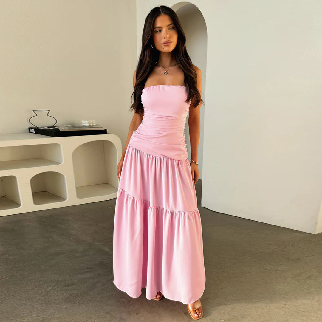 Damen romantisches Wickelkleid mit voluminösem Rock und gerafftem Oberteil R&B