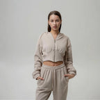 Damen nan zweiteiliges Cropped Hoodie-Set mit weitem Bundhose-Schnitt und tailliertem Reißverschluss R&B