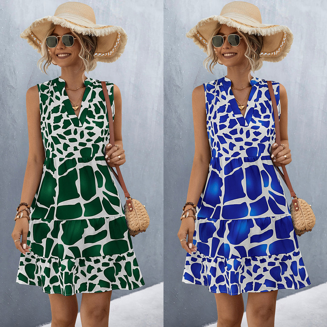 Damen Sommerkleid mit V-Ausschnitt und voluminösem Rock R&B