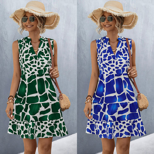 Damen Sommerkleid mit V-Ausschnitt und voluminösem Rock R&B