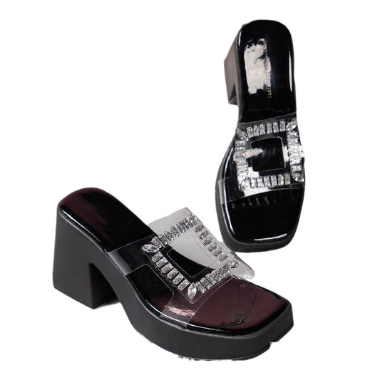 Damen luxuriöse Plateau-Pantoletten mit glitzerndem Schmuckdetail R&B