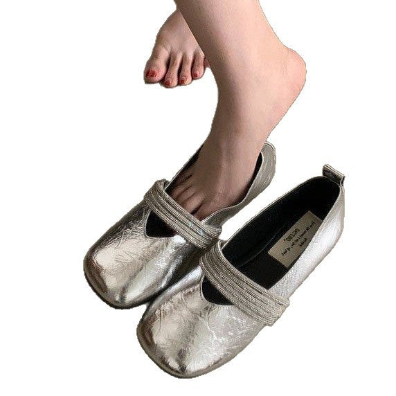 Damen elegante Ballerinas mit dekorativem Riemchen und schimmernder Oberfläche R&B