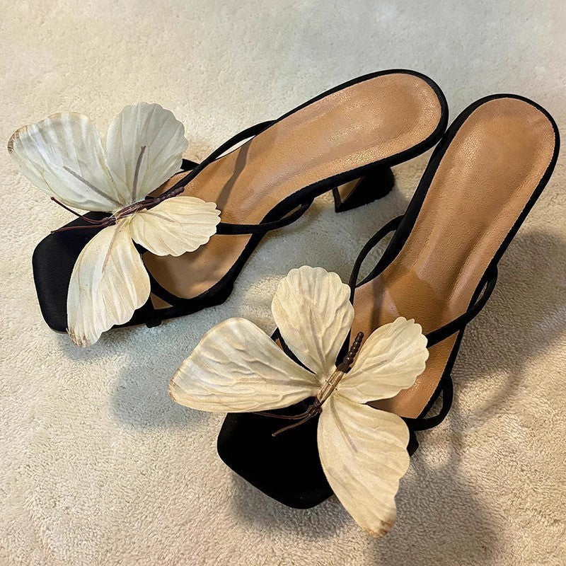Damen Slingback Sandalen mit kunstvollen Schmetterlings-Applikationen R&B