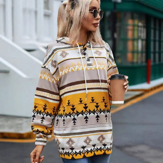 Damen Relaxed Fit Bohemian Grafik Hoodie R&B