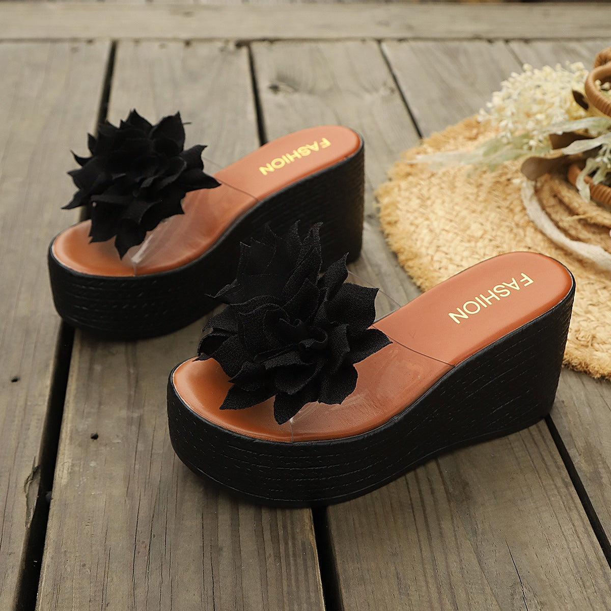 Damen Wedge-Pantoletten mit floralen Applikationen R&B