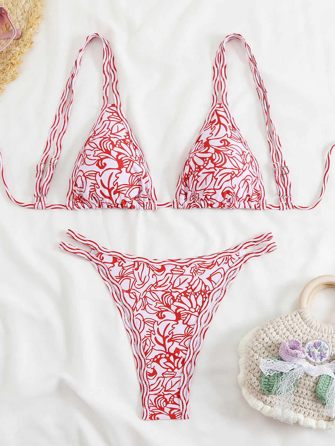 Damen Triangel-Bikini-Set mit verstellbaren Trägern und floralem Muster R&B
