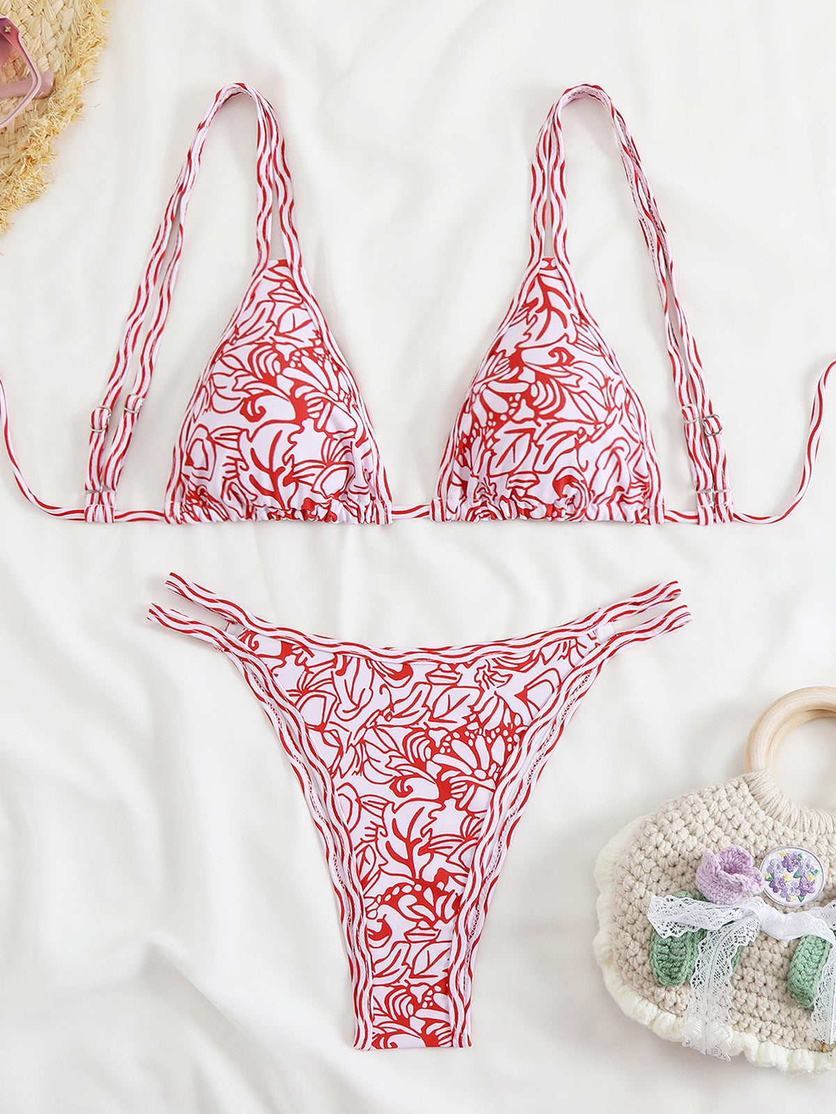 Damen Triangel-Bikini-Set mit verstellbaren Trägern und floralem Muster R&B