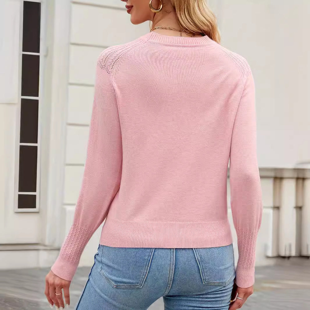 Damen eleganter Feinstrickpullover mit dekorativem Schulterdesign R&B