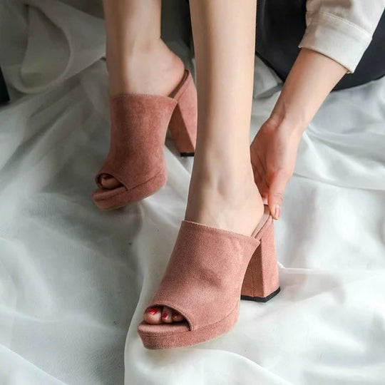 Damen Peep-Toe Blockabsatz-Slipper R&B