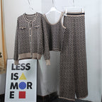Damen modisches Strick-Loungewear-Set mit geometrischem Muster und schmalem Schnitt R&B