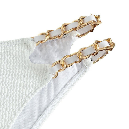 Damen Triangel-Bikini mit goldfarbenen Kettenakzenten R&B