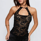 Damen Spitzen-Crop-Top mit raffiniertem Halterdesign R&B