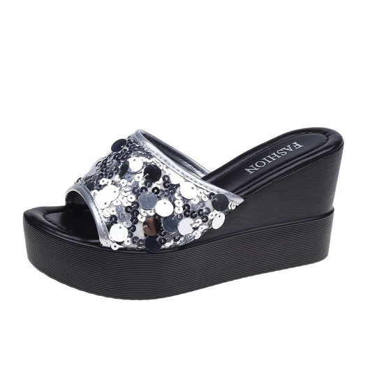 Damen Glamouröse Plattform-Sandalen mit Paillettenverzierung R&B