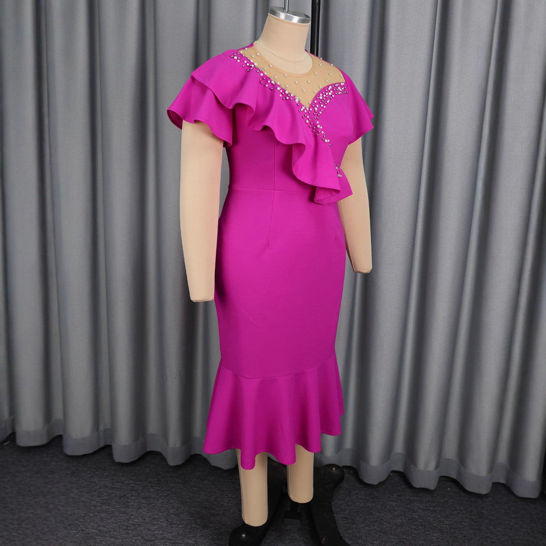 Damen figurbetontes Kleid mit Rüschendesign und Strassakzenten R&B