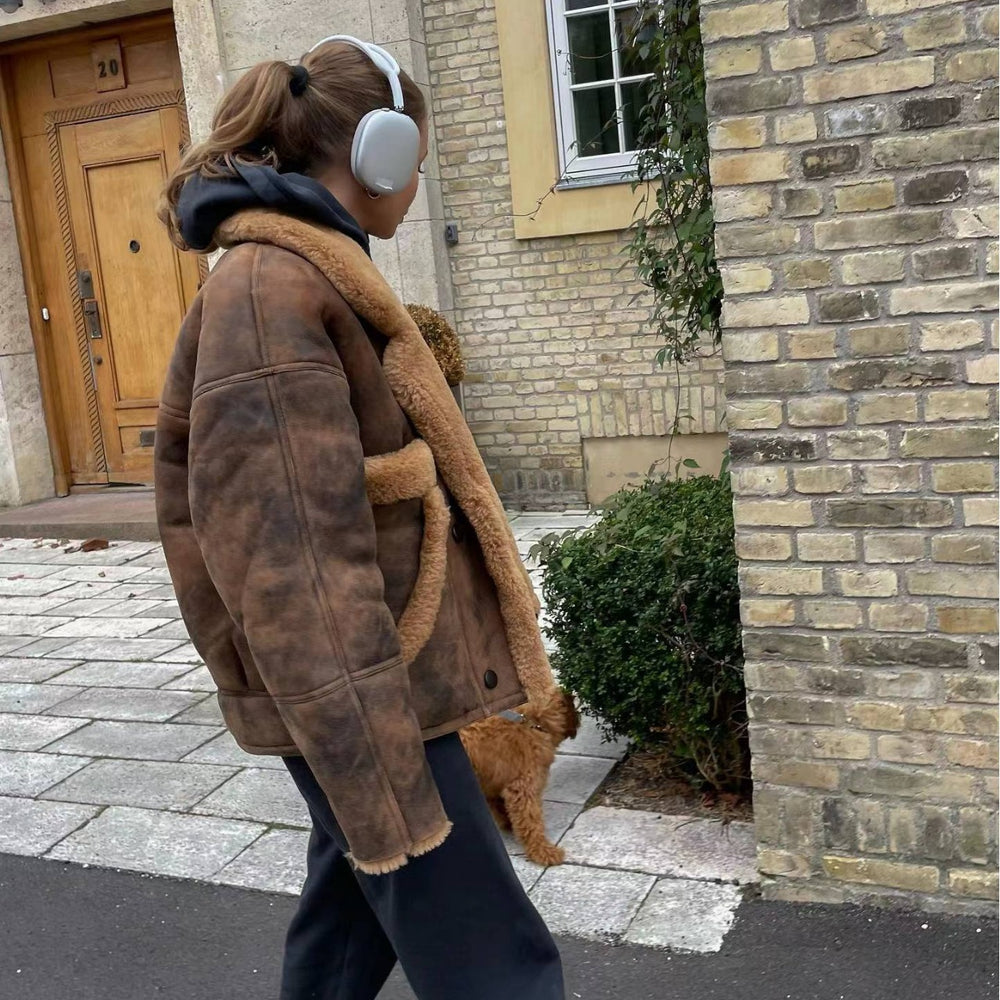 Damen gemütliche Teddy jacke mit praktischen Taschen R&B