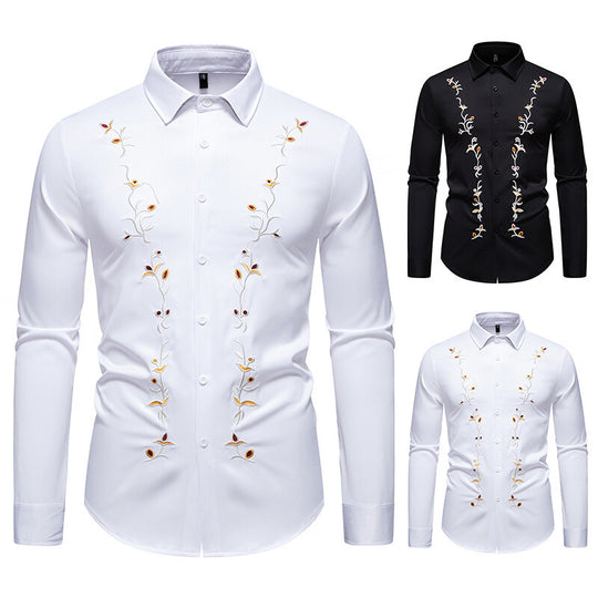 Herren Langarmhemd mit floralen Stickereien R&B