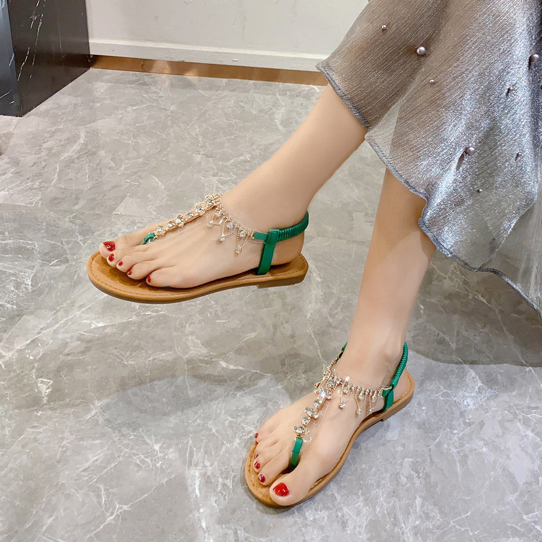Damen elegante Zehentrenner-Sandalen mit funkelndem Strass R&B