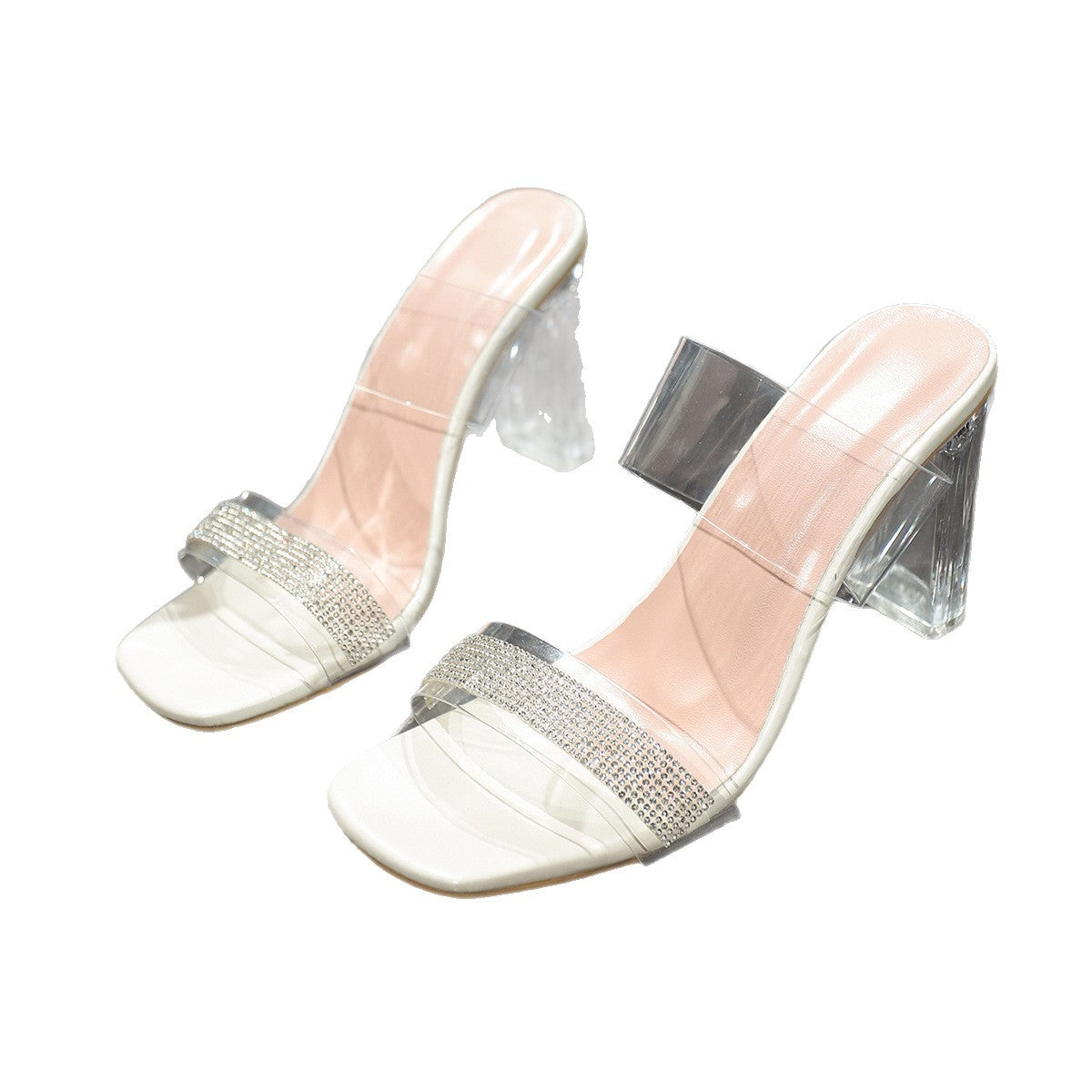 Damen Hochhackige Sandalen mit transparentem Riemendesign und funkelndem Glitter R&B