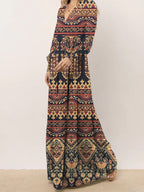 Damen Maxikleid mit elegantem Boho-Muster und voluminösen Ärmeln