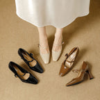 Damen elegante Mary Jane Pumps mit glänzendem Blockabsatz und modischem Riemendesign