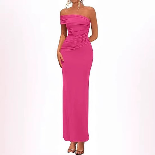 Damen Elegantes Maxi-Kleid mit schulterfreiem Design und raffinierten Drapierungen R&B