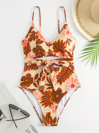Damen Eleganter Blumenmuster Einteiler Badeanzug R&B