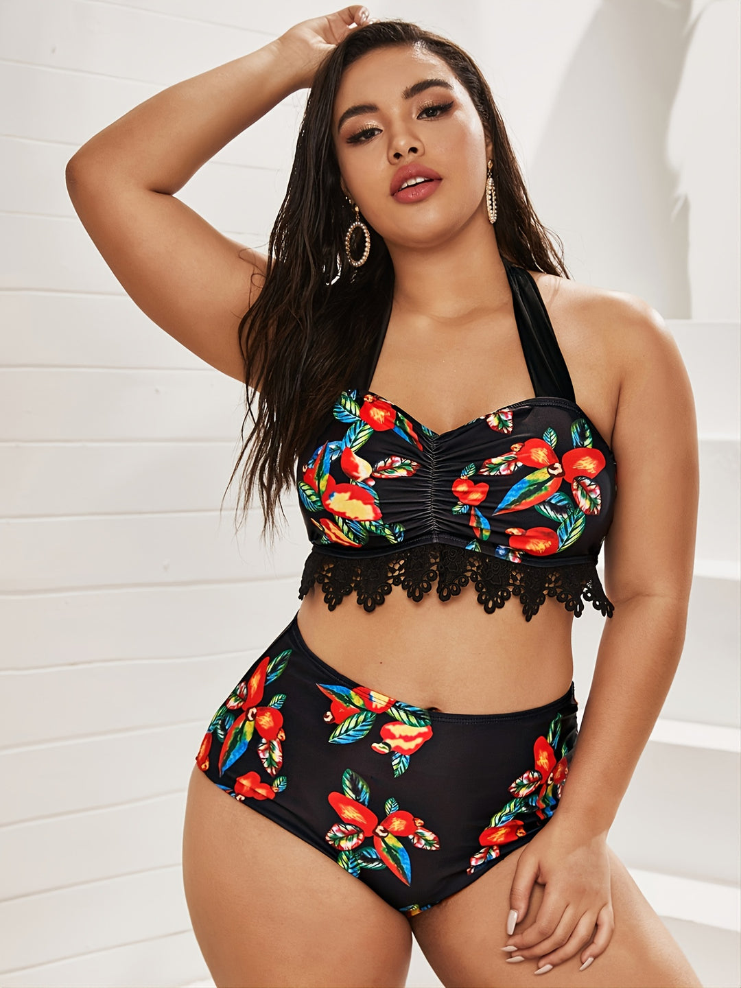 Damen Zweiteiliges Badeanzug-Set mit floralem Design R&B