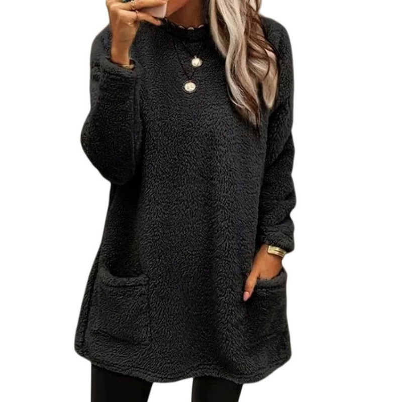 Damen Pullover mit weichem Teddy-Fleece und praktischen Taschen R&B