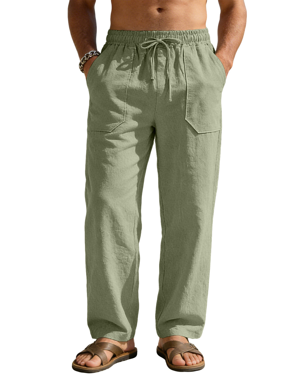 Herren nan weite Relaxhose aus Leinen-Mix mit Kordelbund und aufgesetzten Beintaschen R&B