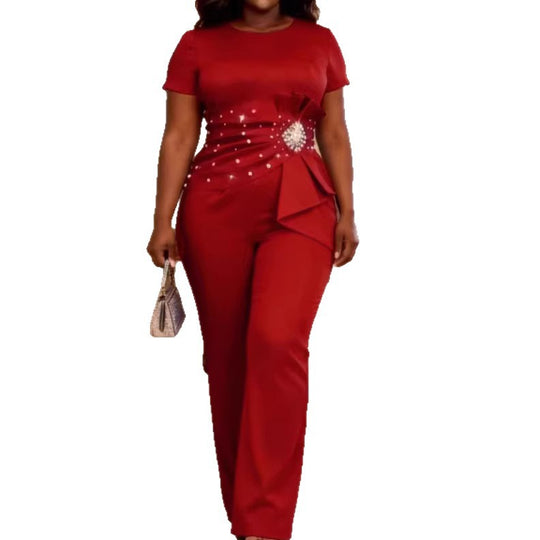 Damen elegante Jumpsuit mit figurbetonter Silhouette und Rüschendetails R&B