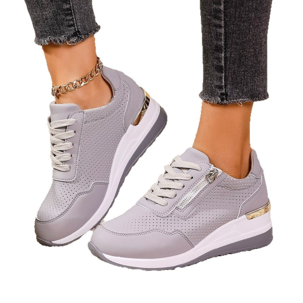 Damen Sportliche Sneakers mit Reißverschluss und perforiertem Obermaterial R&B