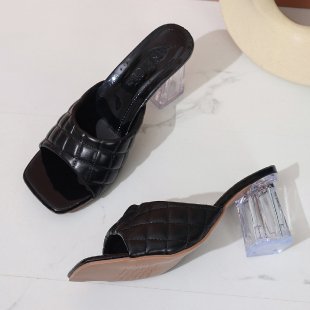 Damen modische Slides mit transparentem Blockabsatz R&B