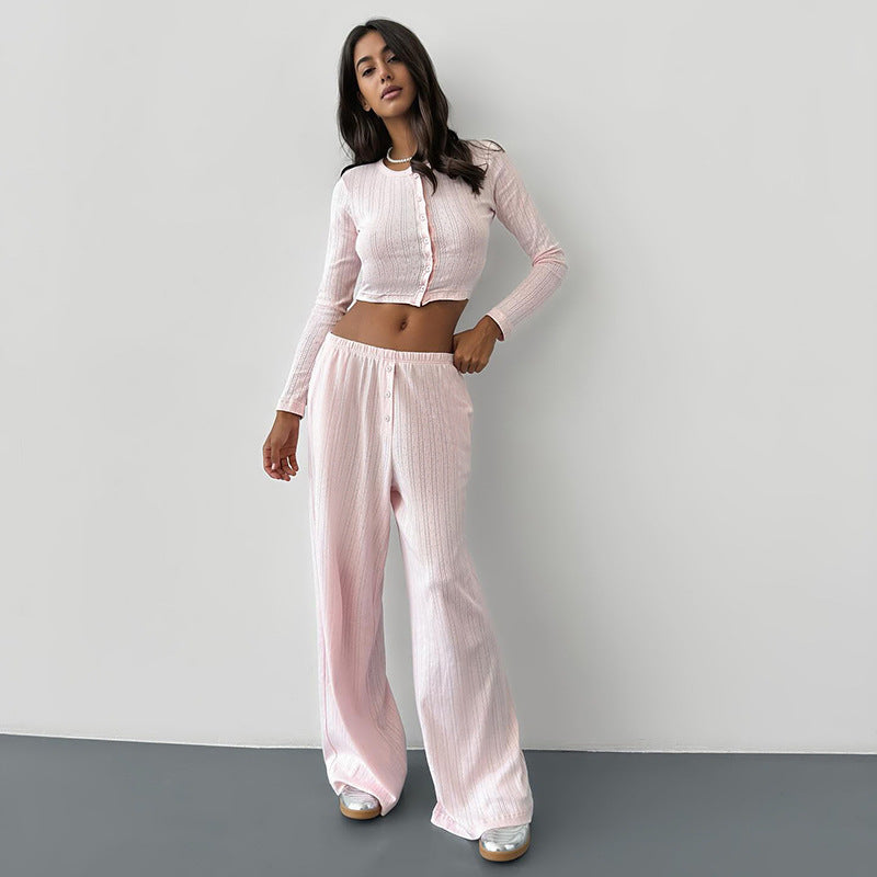 Damen Langarm-Crop-Top mit Knopfleiste und weichem Material R&B