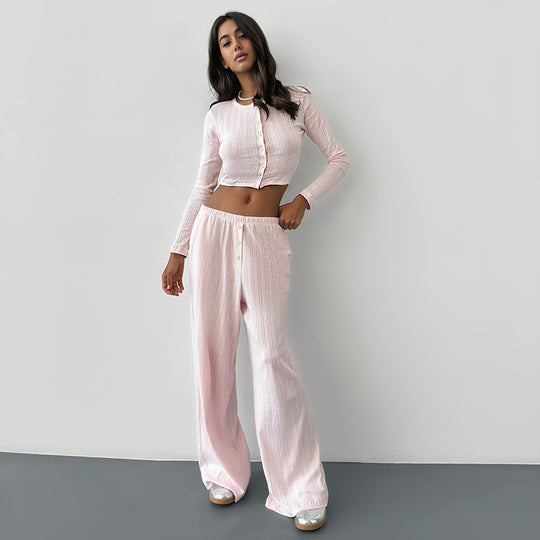 Damen Langarm-Crop-Top mit Knopfleiste und weichem Material R&B