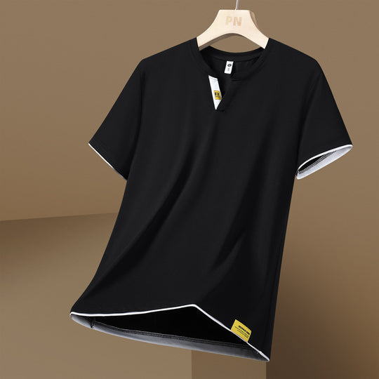 Herren nan atmungsaktives Funktionsshirt mit kontrastkanten und offenem V-Ausschnitt R&B