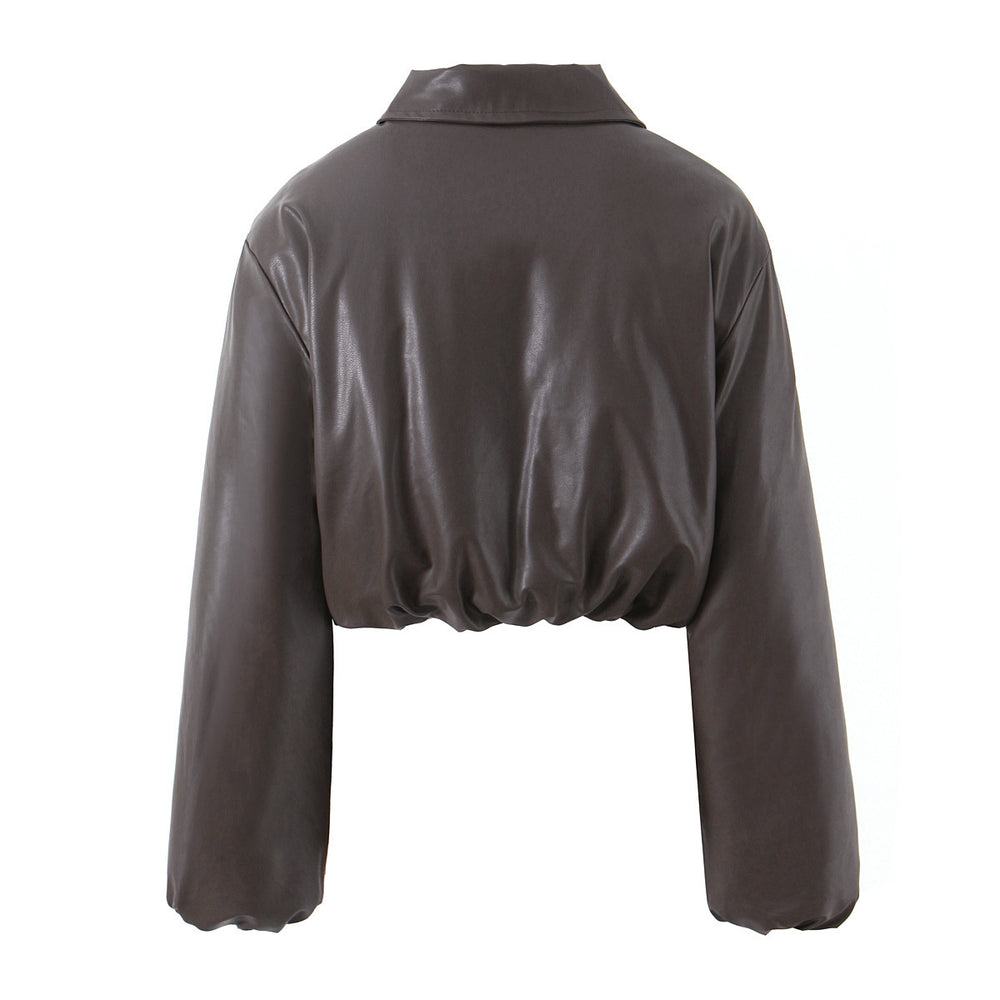 Damen elegante cropped Jacke mit Reißverschluss und Stickkragen R&B
