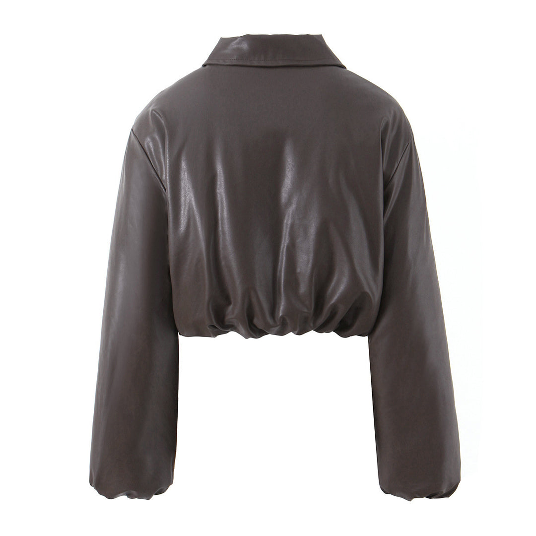Damen elegante cropped Jacke mit Reißverschluss und Stickkragen R&B