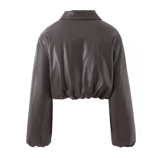 Damen elegante cropped Jacke mit Reißverschluss und Stickkragen R&B