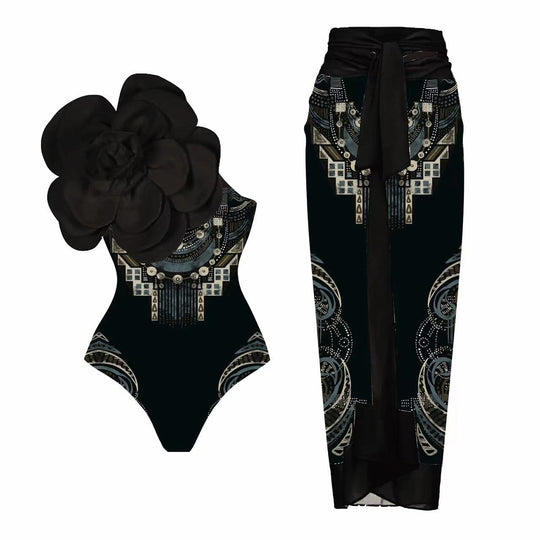 Damen Eleganter Einteiler mit kunstvoller Blumendekoration R&B
