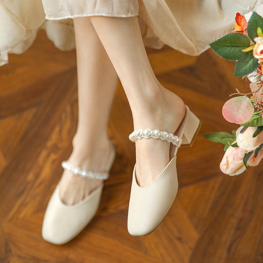 Damen elegante Mules mit dekorativen Perlenakzenten R&B